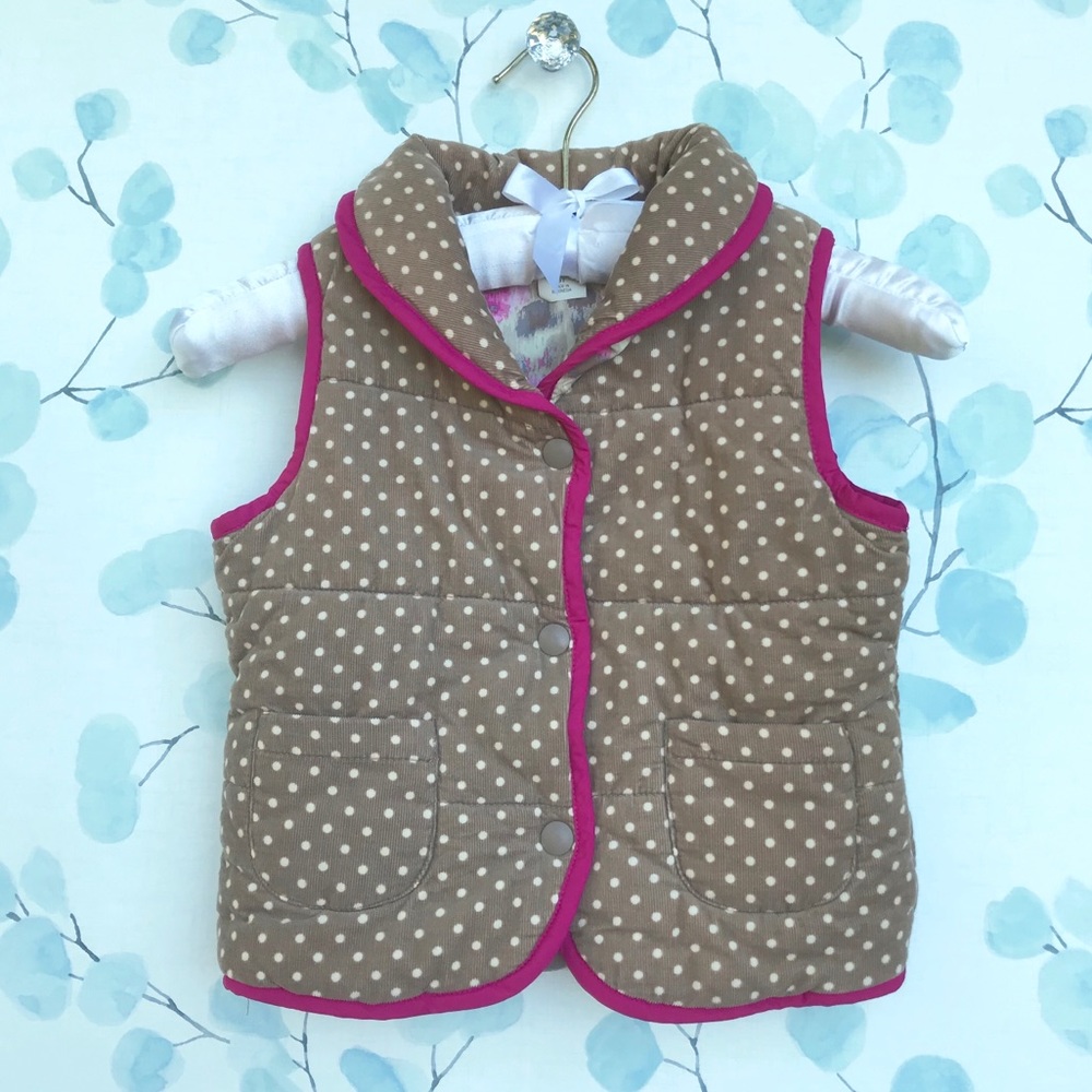 OshKosh Kids Pink Tan Cheetah & White Polka Dot Kids Reversible Corduroy Vest - Picture 3 of 7